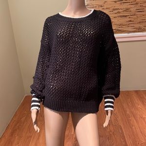 Wildfox black Open Knit Sweater With White Trim Size L